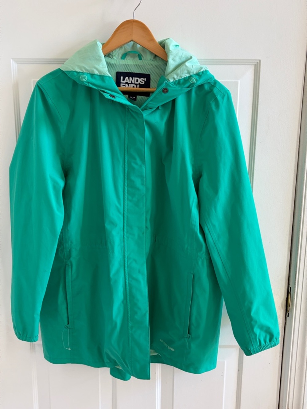 Lands' End Women's Teal Hooded Trench Coat